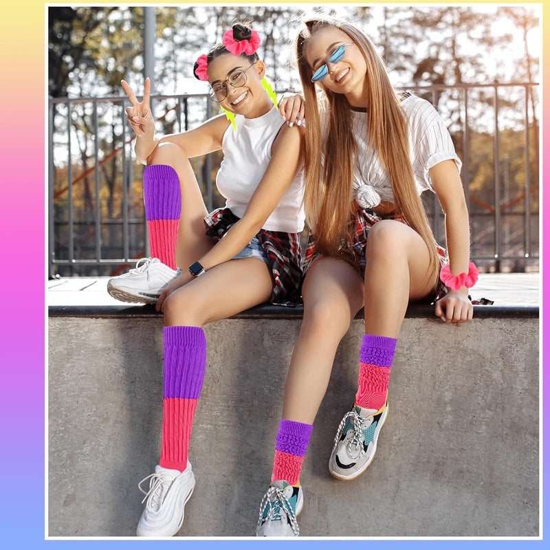 TRIITECH Store Neon Slouch Socks for Women, 80s 90s Scrunch Knee High Socks with Neon Earrings and Scrunchies for 80s 90s Party - Image 5